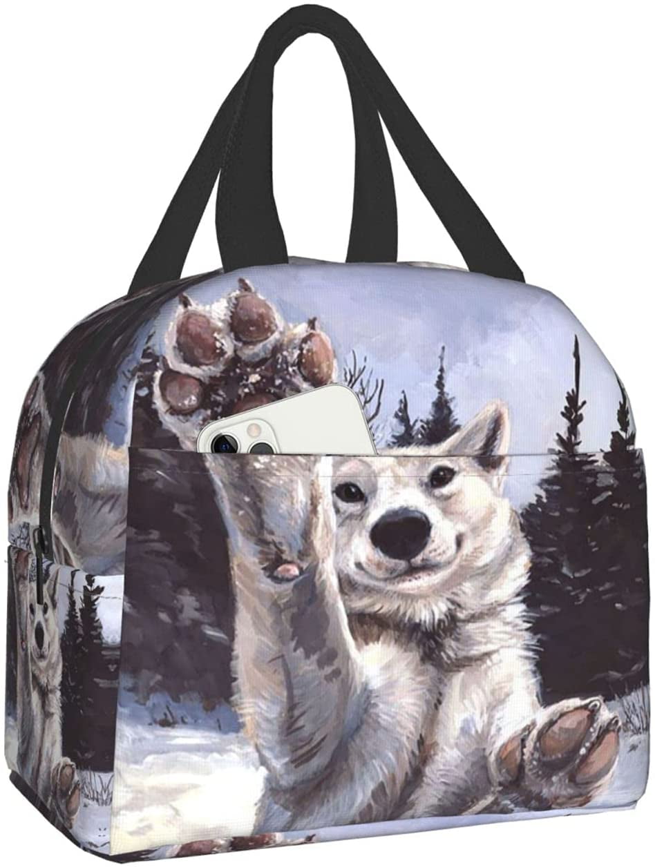 Wolf Lunch Box for Kids Girls Boys Freezable Insulated Lunch Bag Cooler Zipper Meal Tote for School Picnic