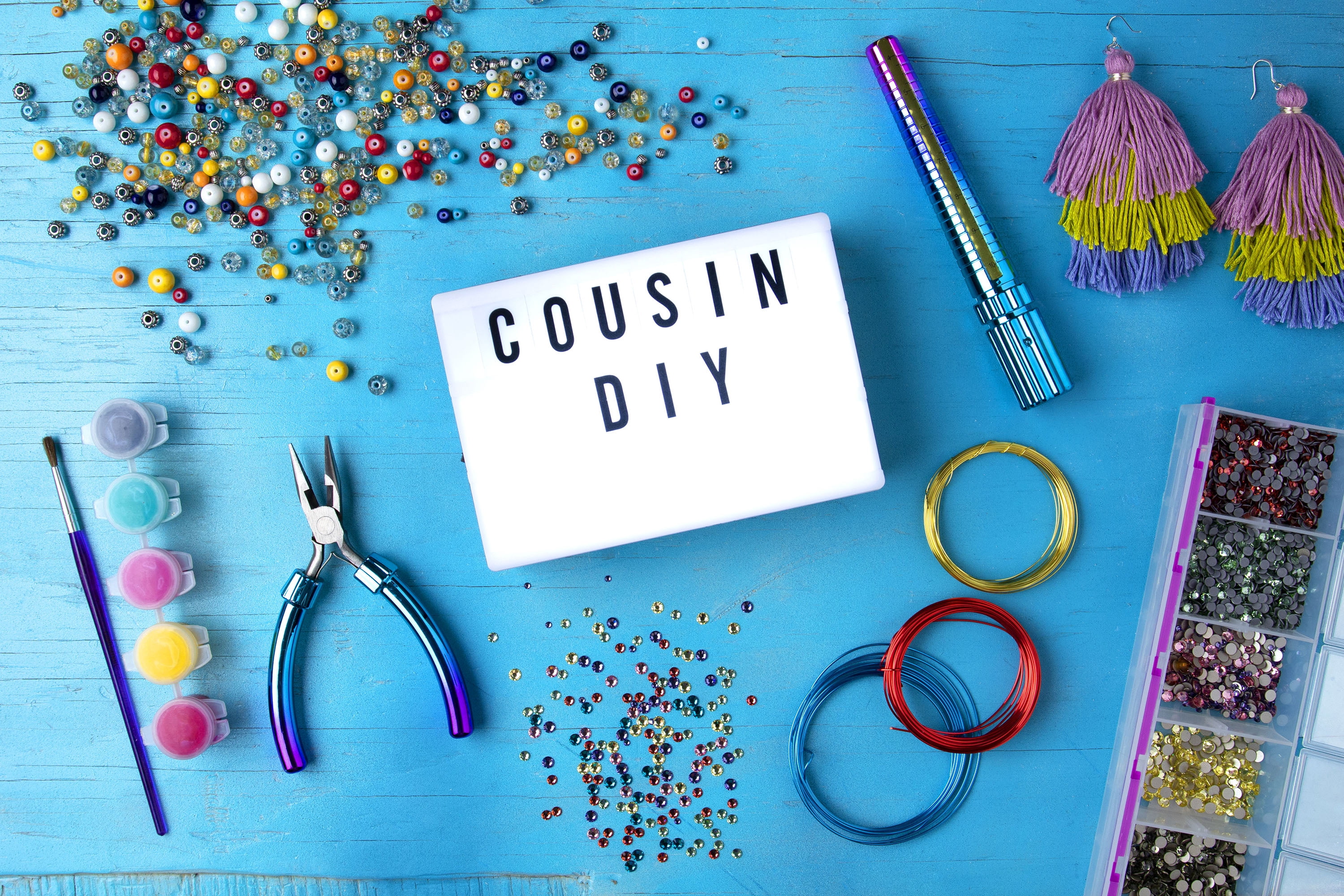 Cousin DIY Needle-Nosed Pliers for Beading and Crafts, Blue Handle