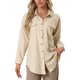 thumbnail image 1 of Camisas casuales de manga larga con botones y bolsillos de INSPIRE CHIC para mujer, sueltas y con mangas enrolladas en color caqui S, 1 of 6
