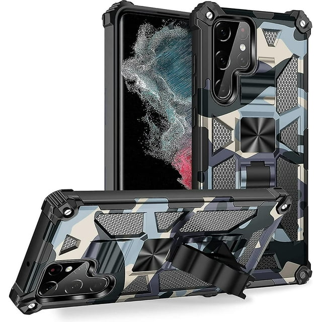 Camouflage Armor Case Compatible Samsung Galaxy S22 Ultra/s22+/s22 Magnetic With Holder Kickstand Shockproof