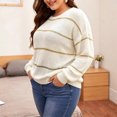 thumbnail image 5 of Plus Size Striped Sweaters Women Loose Fit Warm Knit Crewneck Pullover L-3XL Fall Winter Casual Jumper Tops, 5 of 8