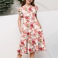 thumbnail image 6 of Xdegoge Kids Girls Floral Boho Dress Midi Tiered A Line Crewneck Ruffle Short Sleeve Tween Summer Sundress Flowy Flattering Lightweight Casual Vacation Beach Party Outfit for Teen, 6 of 6