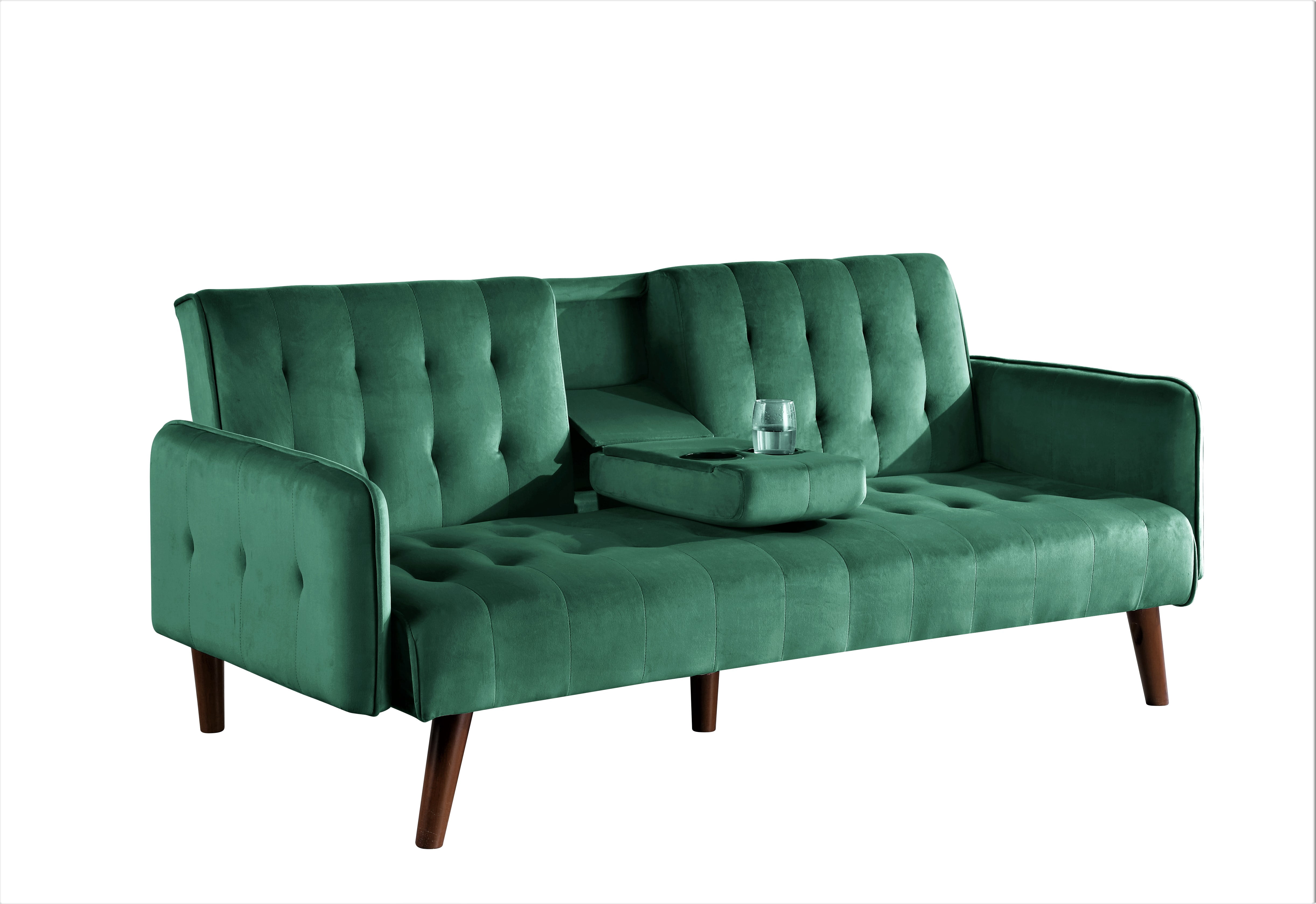 Uspridefurniture Beniamino 78'' Velvet Square Arm Sleeper, Green