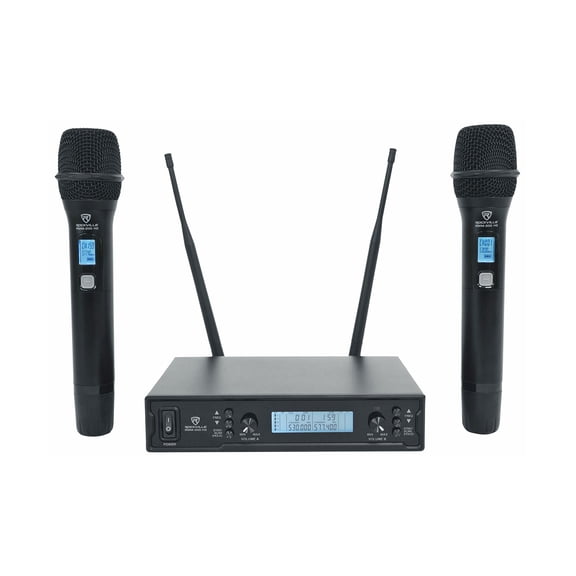 Rockville Dual UHF 15-Ch Metal Handheld Wireless Vocal Karaoke Microphone System
