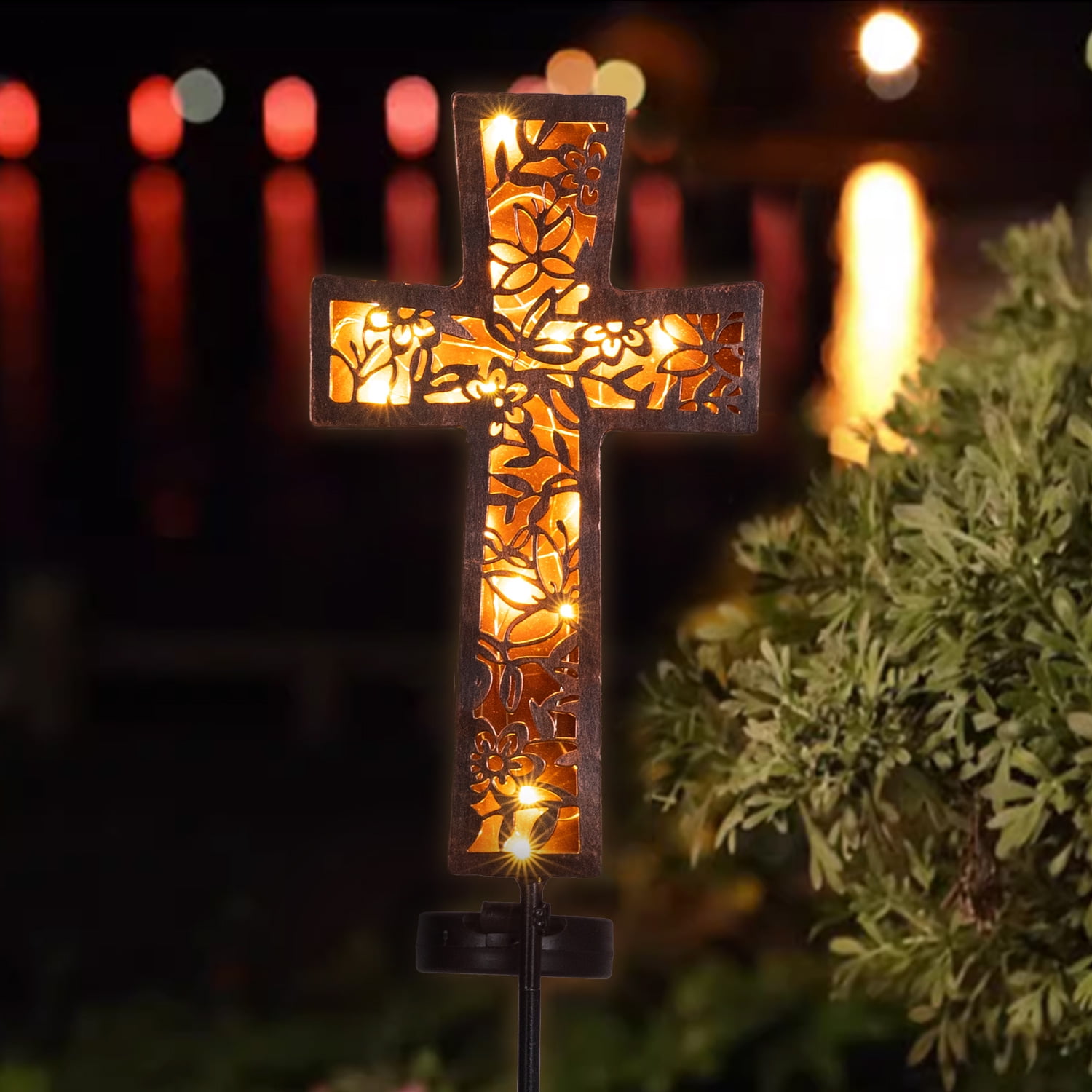 HUYIENO Solar Cross Garden Stake Lights 38inch Metal Outdoor Waterproof Memorial Garden Decor 2 Lighting Modes Cemetery Decorations for Grave for Remembrance Gifts & Sympathy Gifts