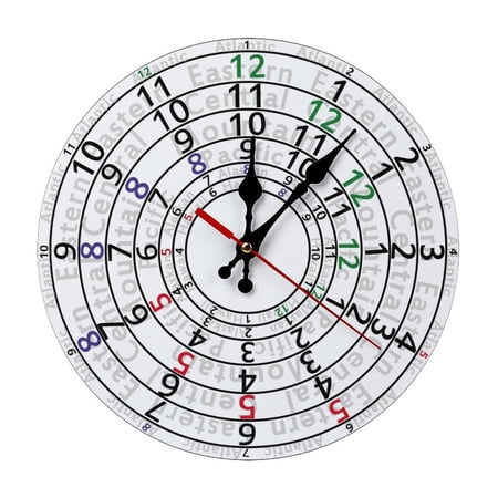 Time Zone 5mm Thick Solid Wood Wall Clock, Quiet Quartz Movement Easy Install Hanging Clock