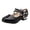 Black, variant on REDARER Rhinestone Bow Double Strap Performance Dance Leather Dress Shoes, Round Toe Low Block Heel, (Girls'),7-8 Years