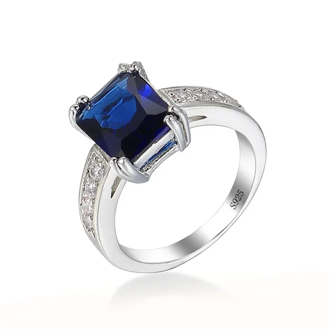 Anillos femeninos de moda, Plata de Ley 925 auténtica, circonita cúbica cuadrada para mujer, anillo de boda, compromiso, regalo de joyería Diamante