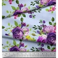 thumbnail image 3 of Soimoi Tissu Satin Modal Feuilles et Imprimés de Fleurs de Roses au Mètre 42 Pouces de Large, 3 of 3