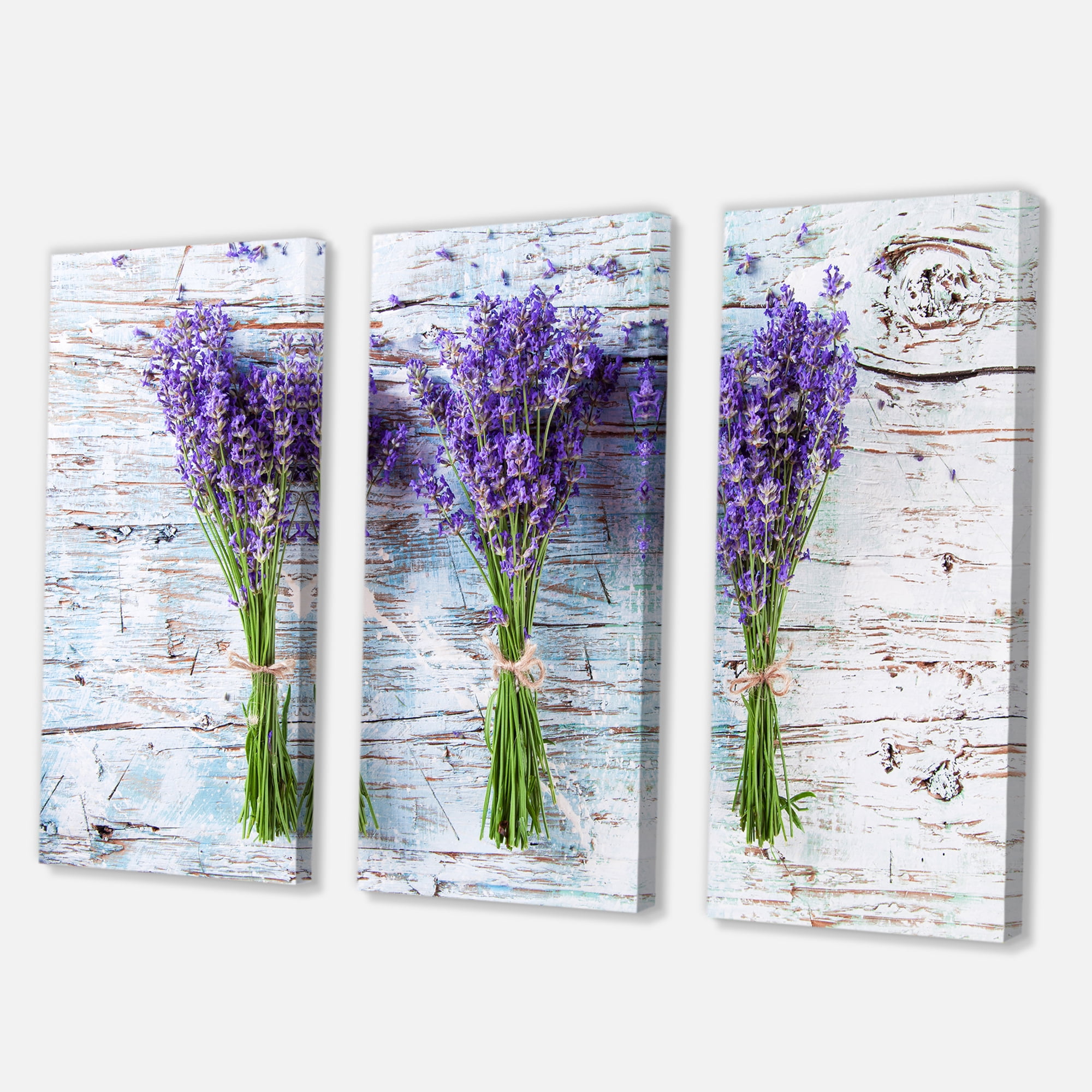 Designart ' Fresh Lavender Bouquets On Wood ' Farmhouse Canvas Wall Art Print