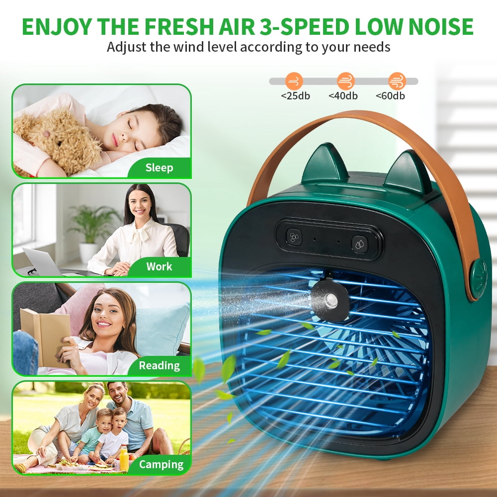 Rechargeable Mini Air Conditioner, Personal Air Cooler, 1 Count, Green