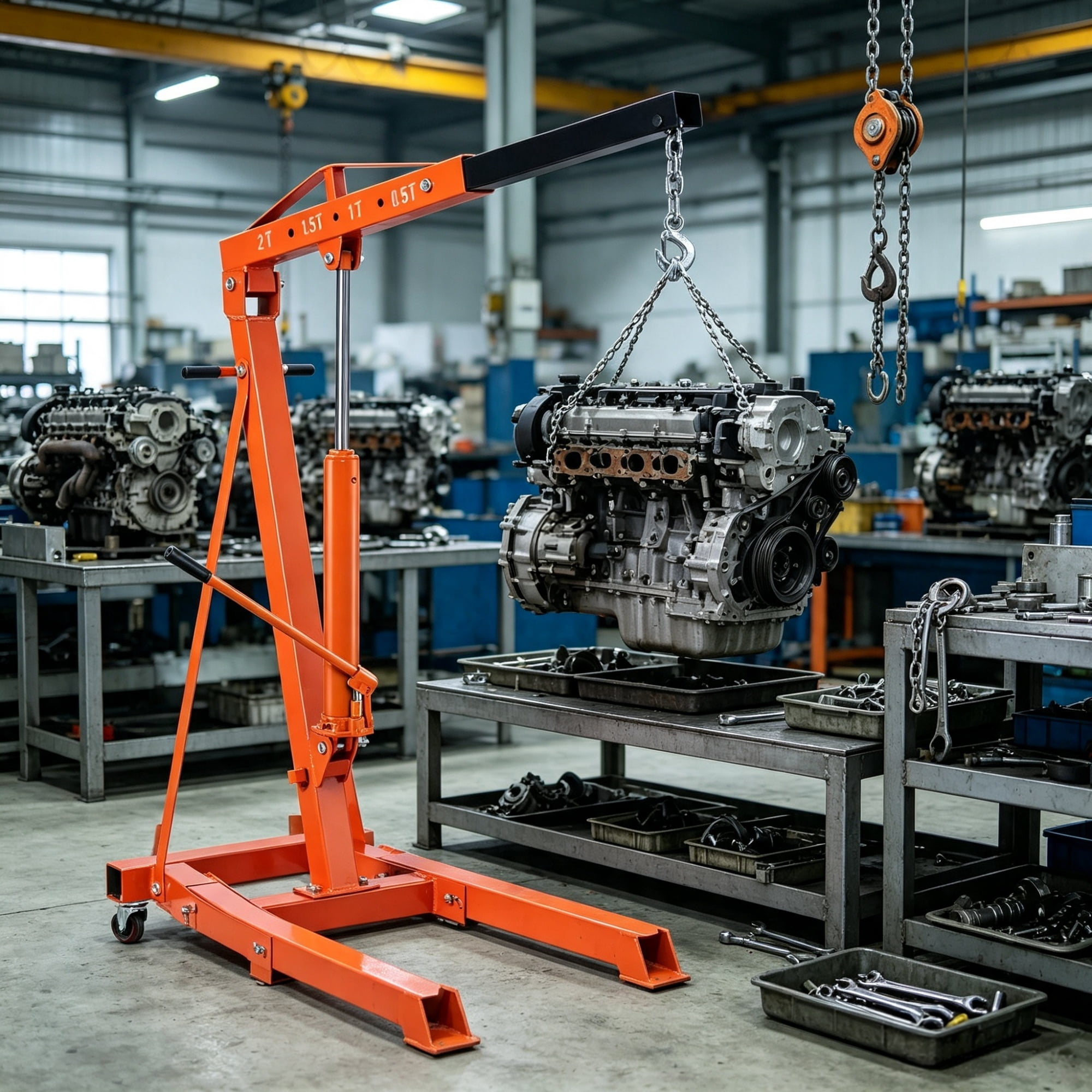 3-Ton Hydraulic Long Ram Jack, Engine Hoist Cylinder with Clevis Base for Garage & Shop Cranes