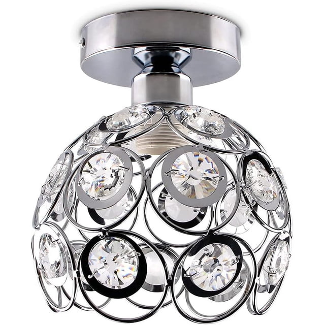 Semi Flush Mount Crystal Ceiling Light, Chrome Metal Cage with Clear Crystal Spheres, Easy Installation for Bedroom Bathroom (Small)
