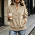 thumbnail image 5 of hoksml Women's Corduroy Henley Sweatshirt Stand Collar Pocket Long Sleeve Loose Pullover for Casual Travel Soft, 5 of 8