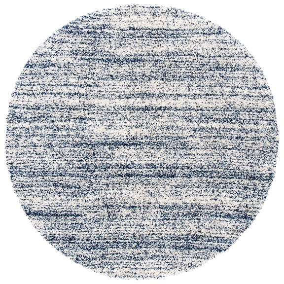 SAFAVIEH Hudson Jaden Striped Shag Area Rug, Ivory/Navy, 8' x 8' Round