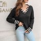 thumbnail image 2 of Gibobby Suéter de Cuello en V para Mujer, Suéteres de otoño para mujer, a rayas a la moda 2023, con cuello grande, túnica de punto(Negro,M), 2 of 5