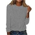 thumbnail image 1 of Lenpel T-Shirts pour Femmes Mode Automne Manches Longues Col Rond Rayé Tee Basique Hauts Blouses Décontractées Amples (Gris, TTG), 1 of 4