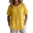 thumbnail image 4 of Tqcoqu Women's Cotton Linen Short Sleeve Tops,Crew Neck Side Button Shirts Casual Loose Fit T-Shirt,Yellow Women's S-XXL, 4 of 8