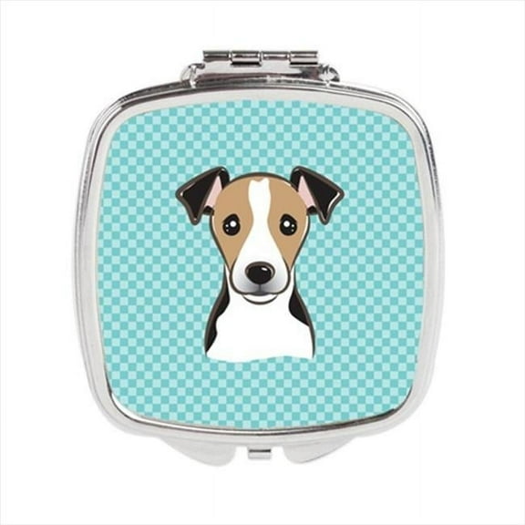 Checkerboard Blue Jack Russell Terrier Compact Mirror- 2.75 x 3 x .3 In.