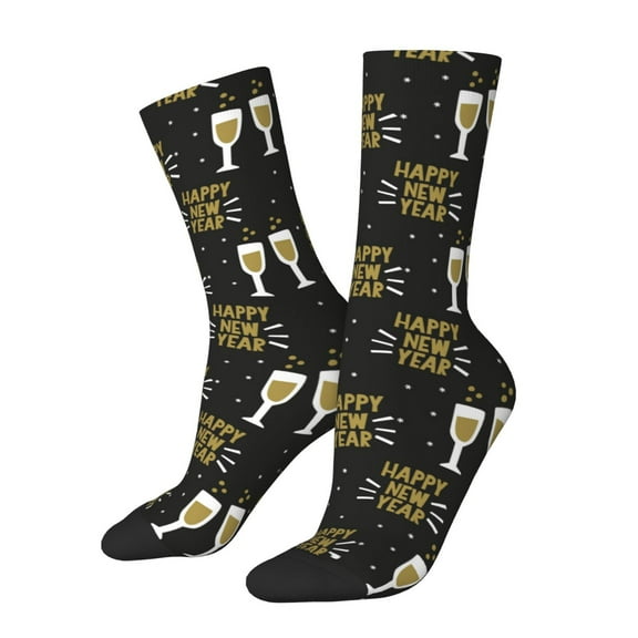 Honeii Happy New Year Print Adult Socks,Crew Socks,Casual Calf Socks,Daily Wear Socks for Men & Women, Perfect for Sports, Casual and Everyday Use