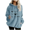 thumbnail image 4 of Uootdi Hoodies Womens Fuzzy Fleece Hoodies Oversized Pullover Love Heart Print Sherpa Drawstring Hooded Sweatshirt Winte r Gift Warm Shirts with, 4 of 6