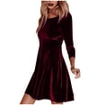 thumbnail image 3 of Posijego Women's Velvet Dress Crew Neck Long Sleeve Flowy A Line Short Mini Dress Casual Party Skater Dresses, 3 of 6