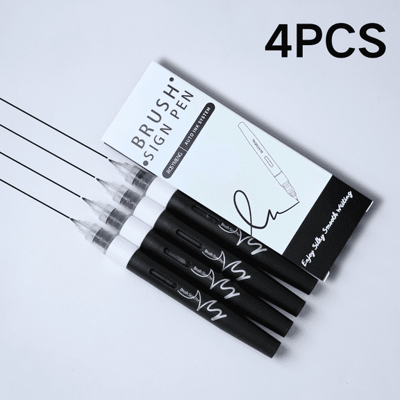 4-Pack Black Brush Sign Pens - Flexible Japanese PVC Soft Tip, Liquid Ink System for Smooth Flow - Professional Calligraphy Pens for Hand Lettering, Sketching, Journaling and Art Drawing