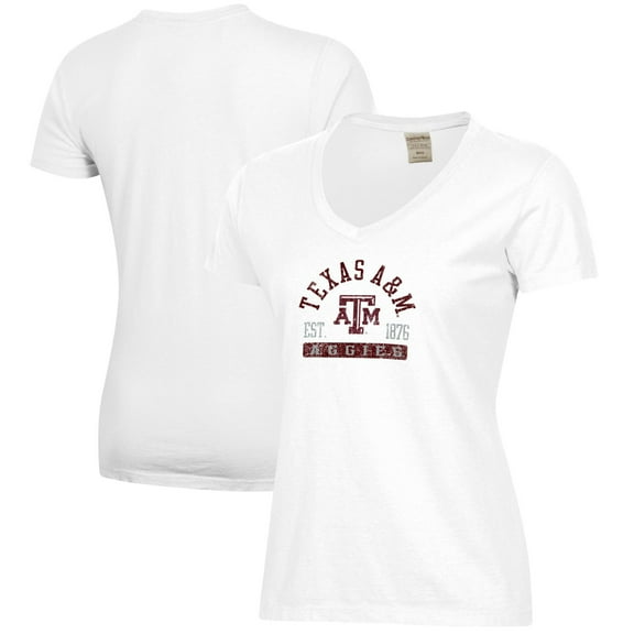 Women's  White Texas A&M Aggies Arch Logo Comfort Wash V-Neck T-Shirt