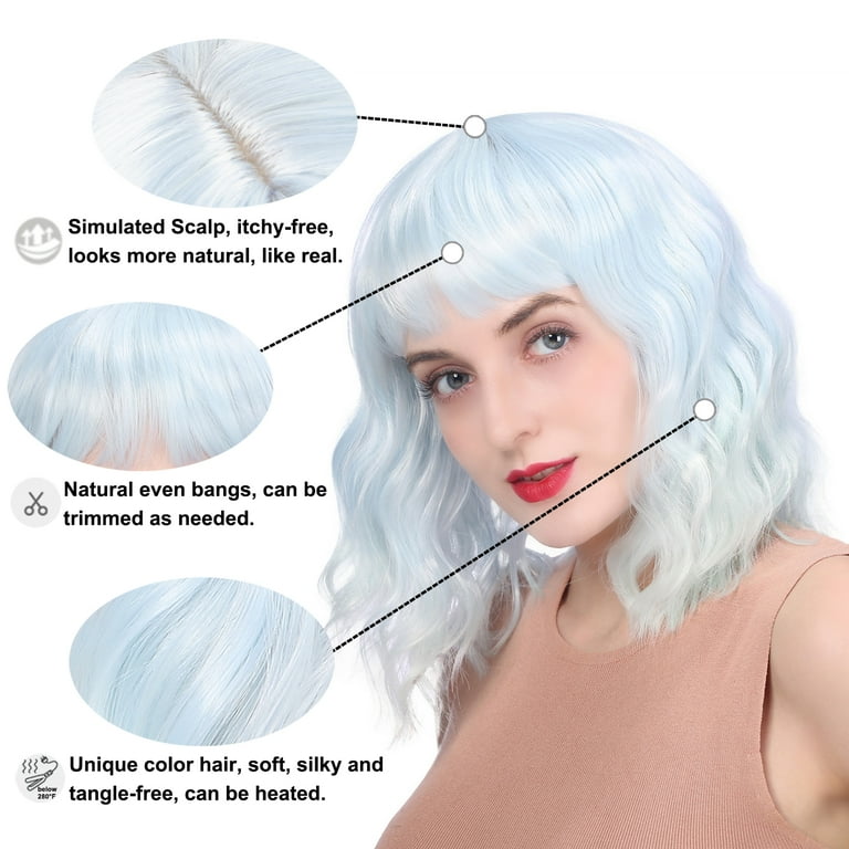 MORICA Curly Bob Wig with Bangs 12 inch Short Wavy Ombre Light