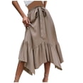 thumbnail image 2 of PNTUTB Summer Fashion Women's Solid Color Versatile Casual Comfortable Tie Waist Asymmetric Hem Skirt, 2 of 6