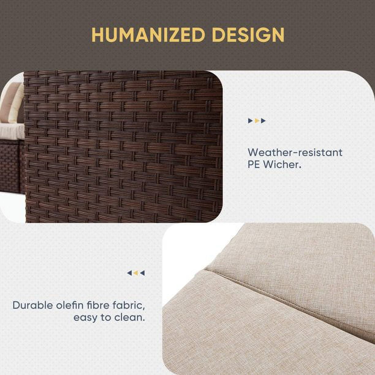 SOLAURA 5-Piece Patio Furniture Outdoor Half-Moon Sectional Sofa Set Patio Brown Wicker Conversation Set with Beige Cushions & Glass Coffee Table