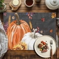 thumbnail image 4 of Fall Thanksgiving Placemats Set of 12 Pumpkin Leaves Vintage Black Background Heat Insulated Linen Place Mats, Washable Stain-Proof Table Mats for Dining Tables Holiday Decor 13x19inch, 4 of 9