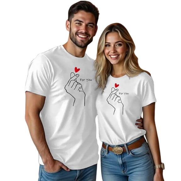 CAIXIA Matching Couples Shirt Cute Heart Shaped Graphic Tshirt Funny Letter Print Casual Short Sleeve Tee Tops,Unisex/M