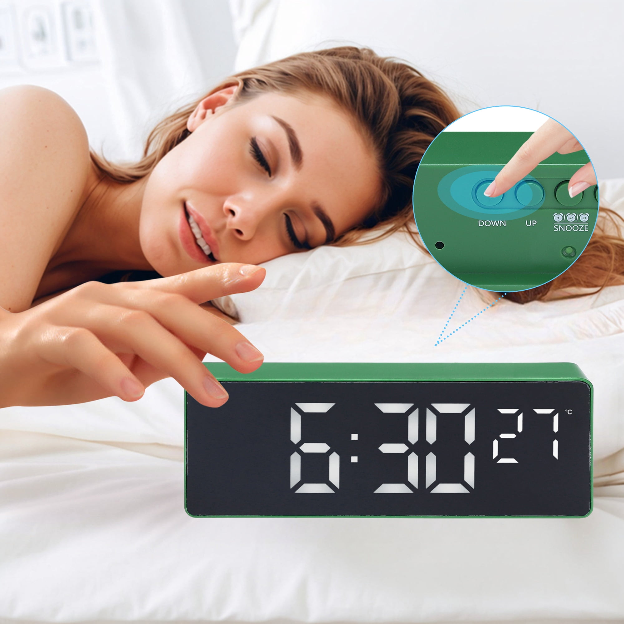 Unique Bargains Triple Alarm Clock for Bedroom Green