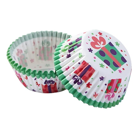 

Duixinghas 100Pcs Cupcake Liners Food Grade Oil-proof High-Temperature Resistant Non-Fading Exquisite Pattern Decorative Paper Xmas Themed Cupcake Liners Muffin Baking Cups for Bakery