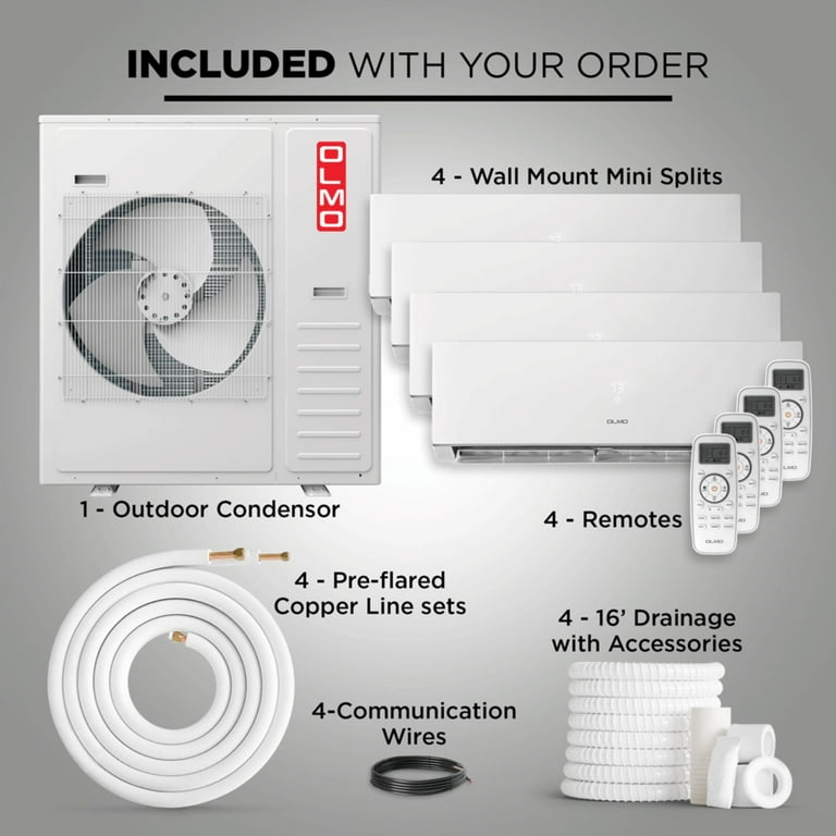 OLMO 45,000 BTU (36,000 BTU DOE) 16ft Ductless Mini Split A/C and