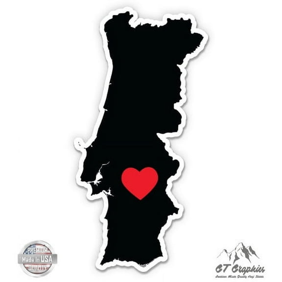 Portugal Country Shape Heart - 3" Vinyl Sticker - For Car Laptop I-Pad Phone Helmet Hard Hat - Waterproof Decal