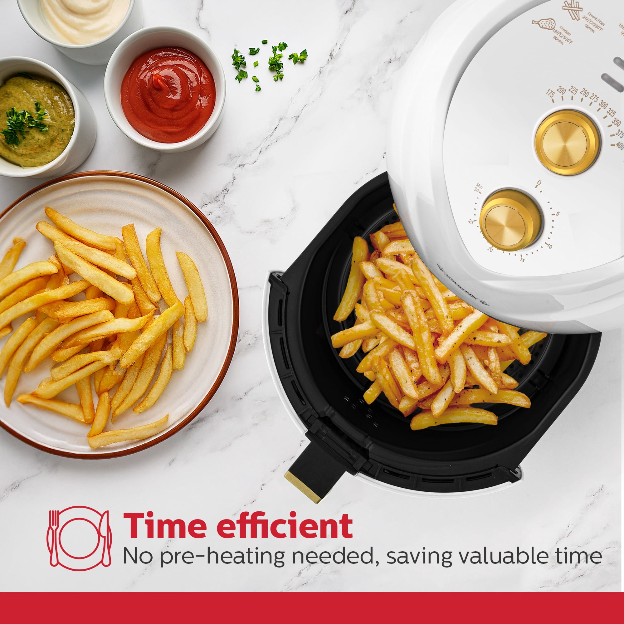 Holstein Housewares 4.8QT Air Fryer - Convenient and User Friendly with Optimal Cooking Functions to Fry, Bake, Grill and Roast, White and Gold