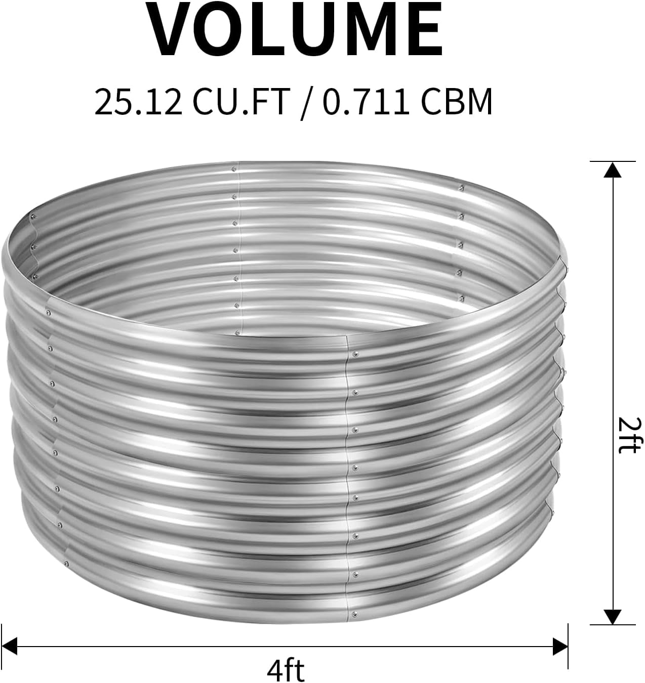 Land Guard 3 Pack 4x4x2ft Raised Round Garden Beds Outdoor, Easy Assembly Durable 2ft Tall Galvanized Metal Planter Box silvery