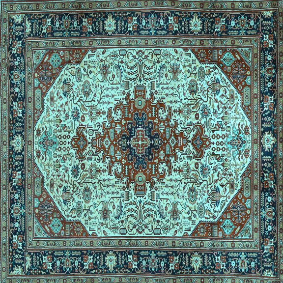 Ahgly Company Indoor Square Medallion Light Blue Traditional Area Rugs, 3' Square