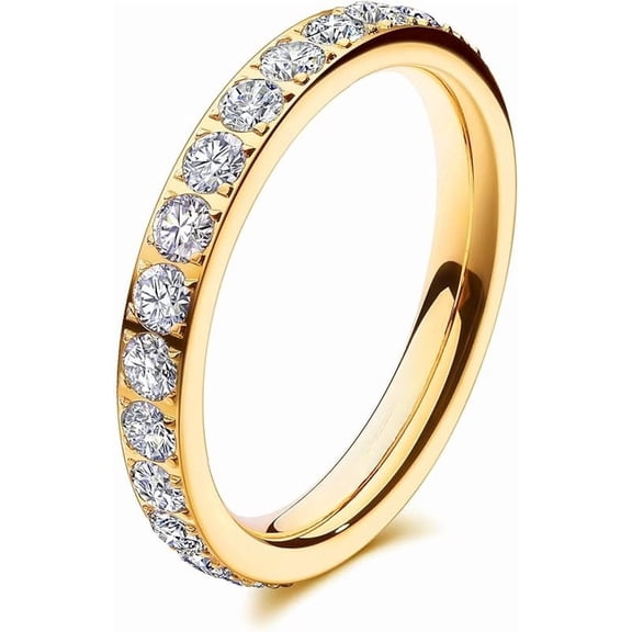 3mm Wedding Bands for Women Eternity Ring 18K Gold Plated Cubic Zirconia Engagement Rings Stackable Anniversary Promise Statement Ring Gift for Her Size 5 to 10
