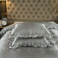 thumbnail image 3 of Move Over Light Gray Ruffle Comforter Set Queen Satin Bedding Set Gray Ruffle Design Solid Filling, 3 of 7