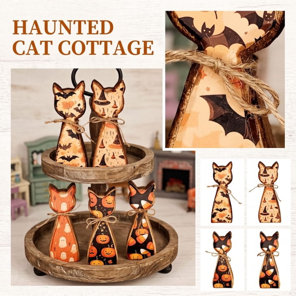 Halloween Cat Decor | Rustic Wooden Black Cat Halloween Decorations for Home | Fall and Halloween Decor Mantel Shelf Accent | Gift for Holiday Season