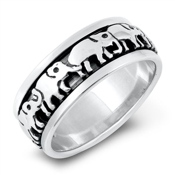 Oxidized Sterling Silver Elephant Migration Ring Size 8