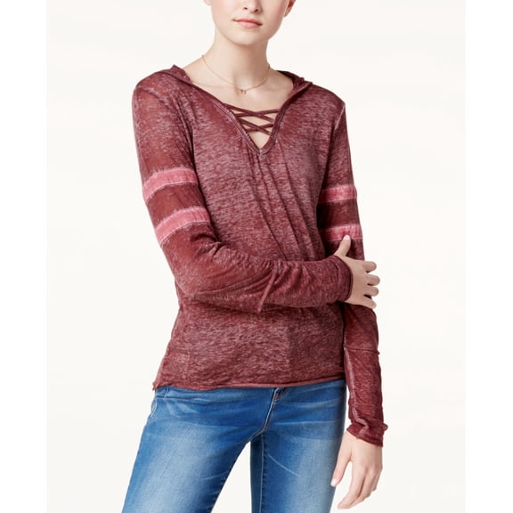 Planet Gold Juniors Burnout Crisscross Trim Hoodie Red XL