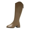 thumbnail image 2 of Lovskoo 2024 Knit Boots for Women Pointed Toe Chunky Heel Retro Knitted Stretch Slim Knee High Long Sock Boots Khaki, 2 of 9