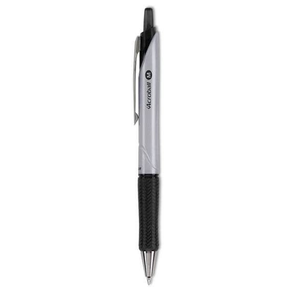 Acroball Pro Retractable Ballpoint Pen 1 mm, Black Ink, Silver Barrel, Dozen