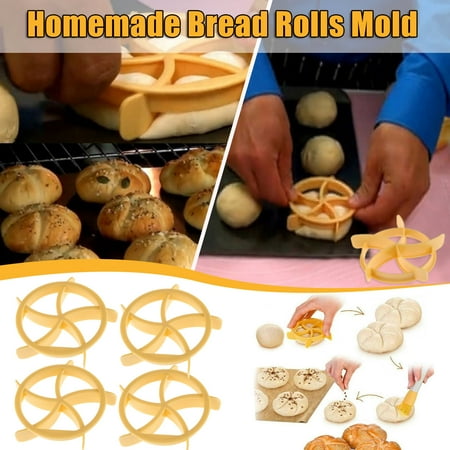 

4PCS Cutter Dough Cookie Press Homemade Bread Rolls Molds Stamp Baking