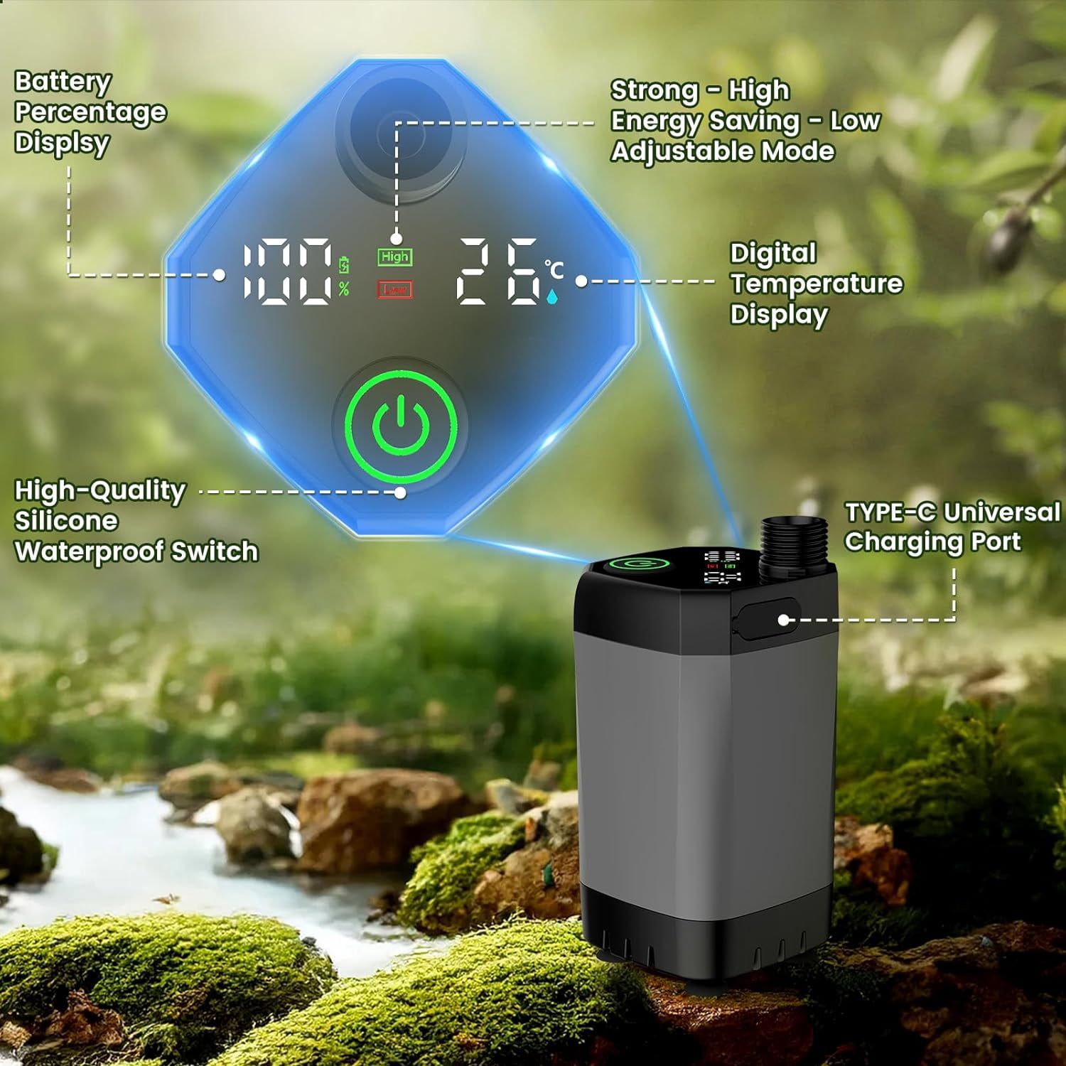 Beteliva Portable Camping Shower with Pump, 6000mAh Rechargeable Electric Shower Pump with 18 Stage Filtered Shower Head, Smart Digital Display, Outdoor Camp Shower for Camping, Hiking, RV Travel