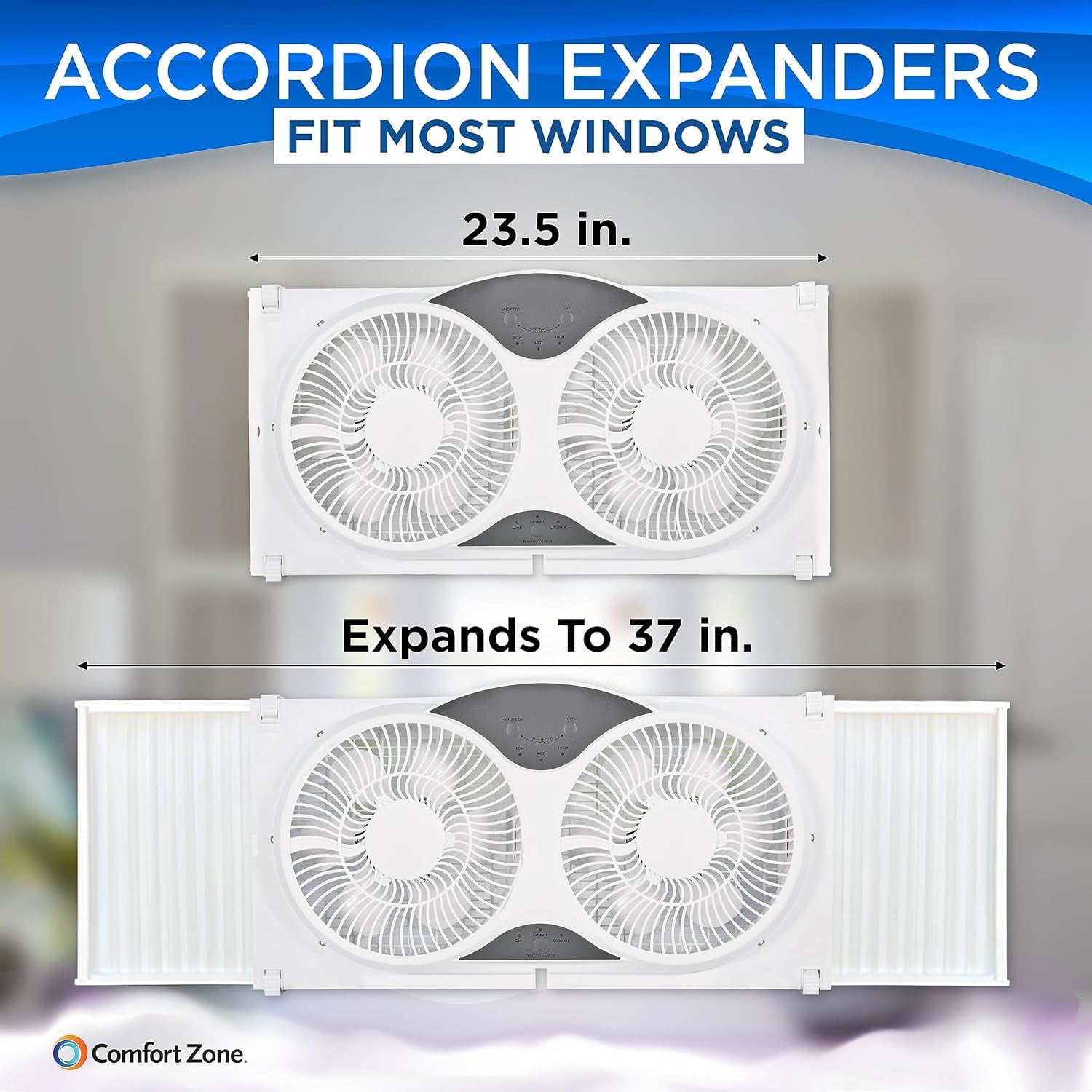 Comfort Zone Smart Wi-Fi Reversible Twin Window Fan with Cover and Bug Screen